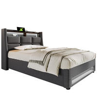 POLSTERBETT mit Stauraum, USB und LED 90x200 cm Leinen Grau - Grau, Metall (90/200cm) - Meubliv