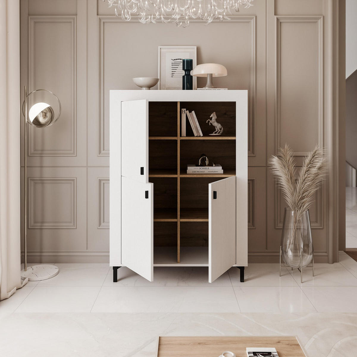 HIGHBOARD AVENA 97/40/136 cm, Weiß / Eiche - Weiß, Holzwerkstoff/Kunststoff (97/136/40cm) - Idohome