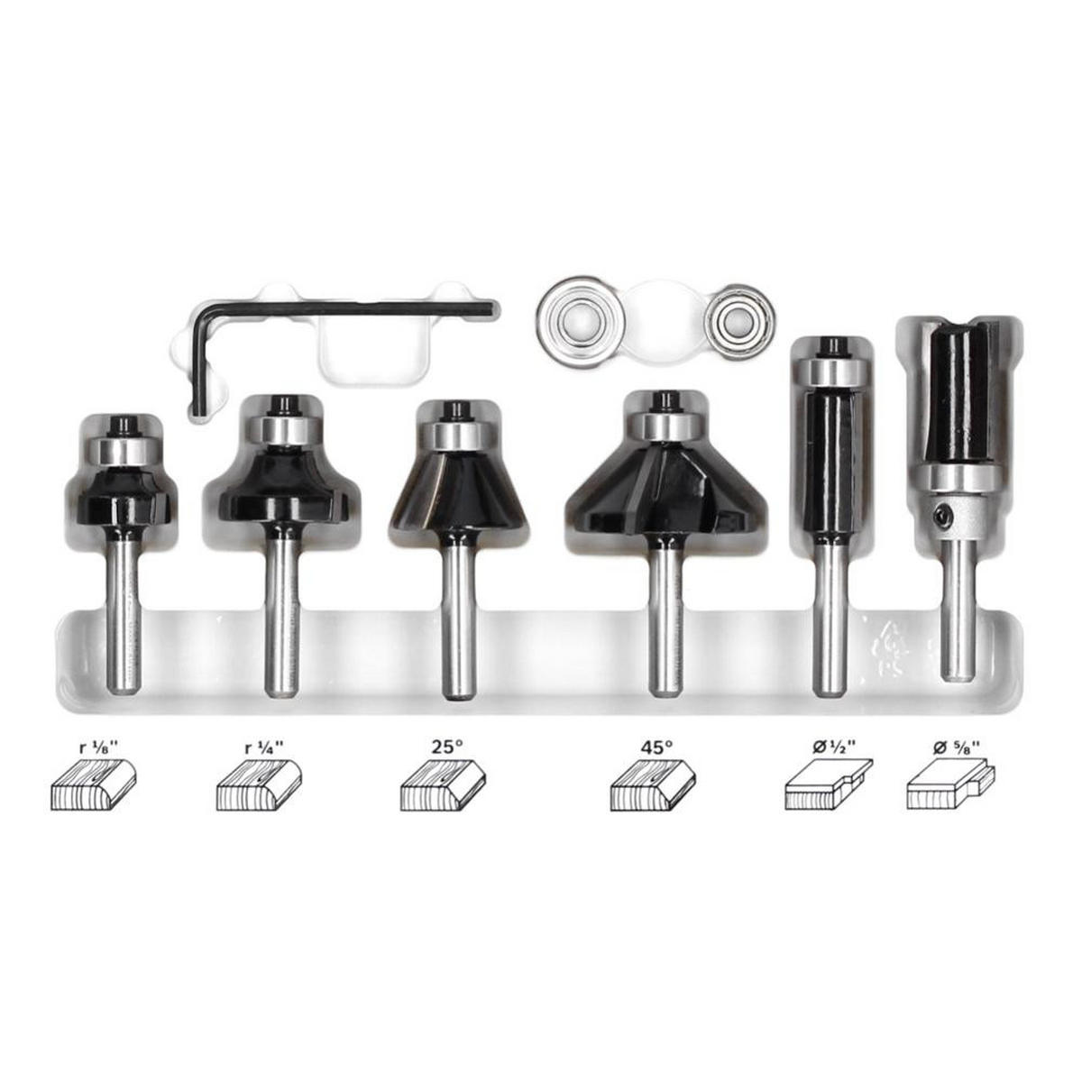 BOSCH Rand- und Kantenfräser Set 6 tlg. 1/4" Schaft ( 2607017470 ) Trim & Edging Set für Oberfräsen - Multicolor, Holz (25/212/8cm) - Bosch Professional