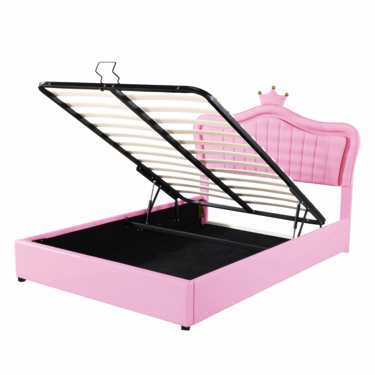 POLSTERBETT 140/200 cm rosa mit hydraulischem Stauraum und LED-Beleuchtung - Pink, Textil (140/200cm) - OKWISH