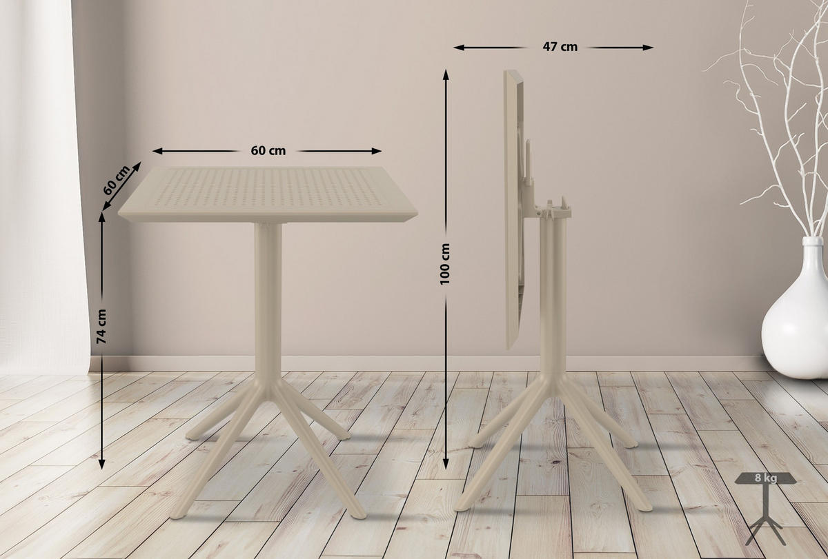 GARTENTISCH eckig 60/60/74 cm Kunststoff taupe - Taupe, Kunststoff (60/60/74cm) - CLP