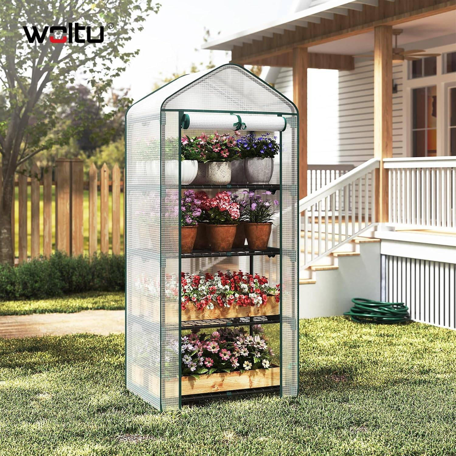 GEWÄCHSHAUS, Winterfest stabil platzsparend, 69 x 158 x 49 cm - Weiß, Textil/Metall (70/158/50cm) - Woltu