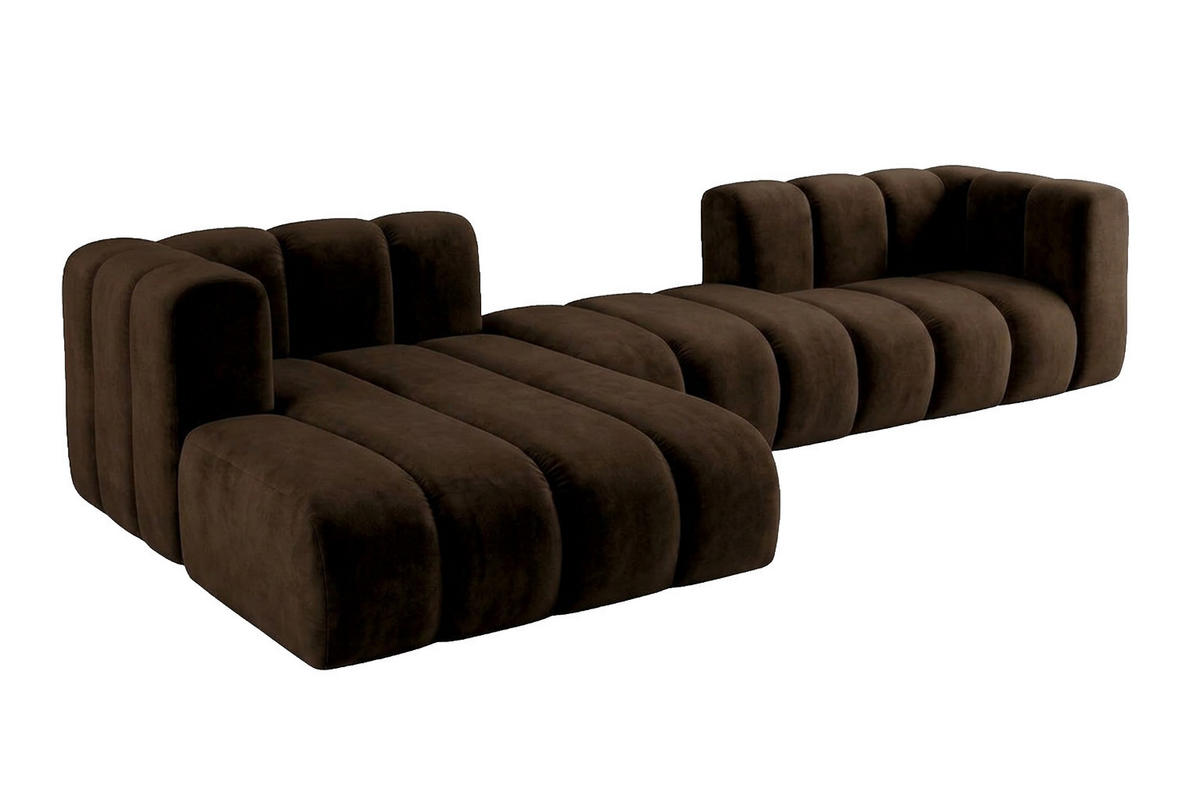 ECKSOFA Modulares In L-Form, Velvet-Stoff Riviera, Schokolade, Links, GRAND 319 cm - Braun, Holz (319/175cm) - Kaiser Möbel