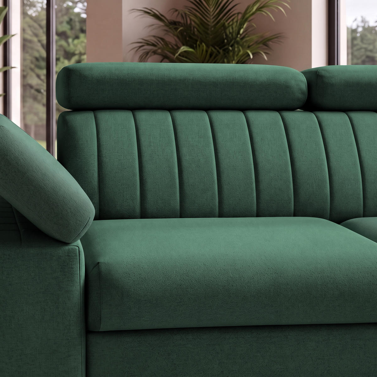 ECKSOFA FELIX L Rechts mit Schlaffunktion Velours Grün - Schwarz/Grün, Holz/Textil (176/257cm) - Muffo
