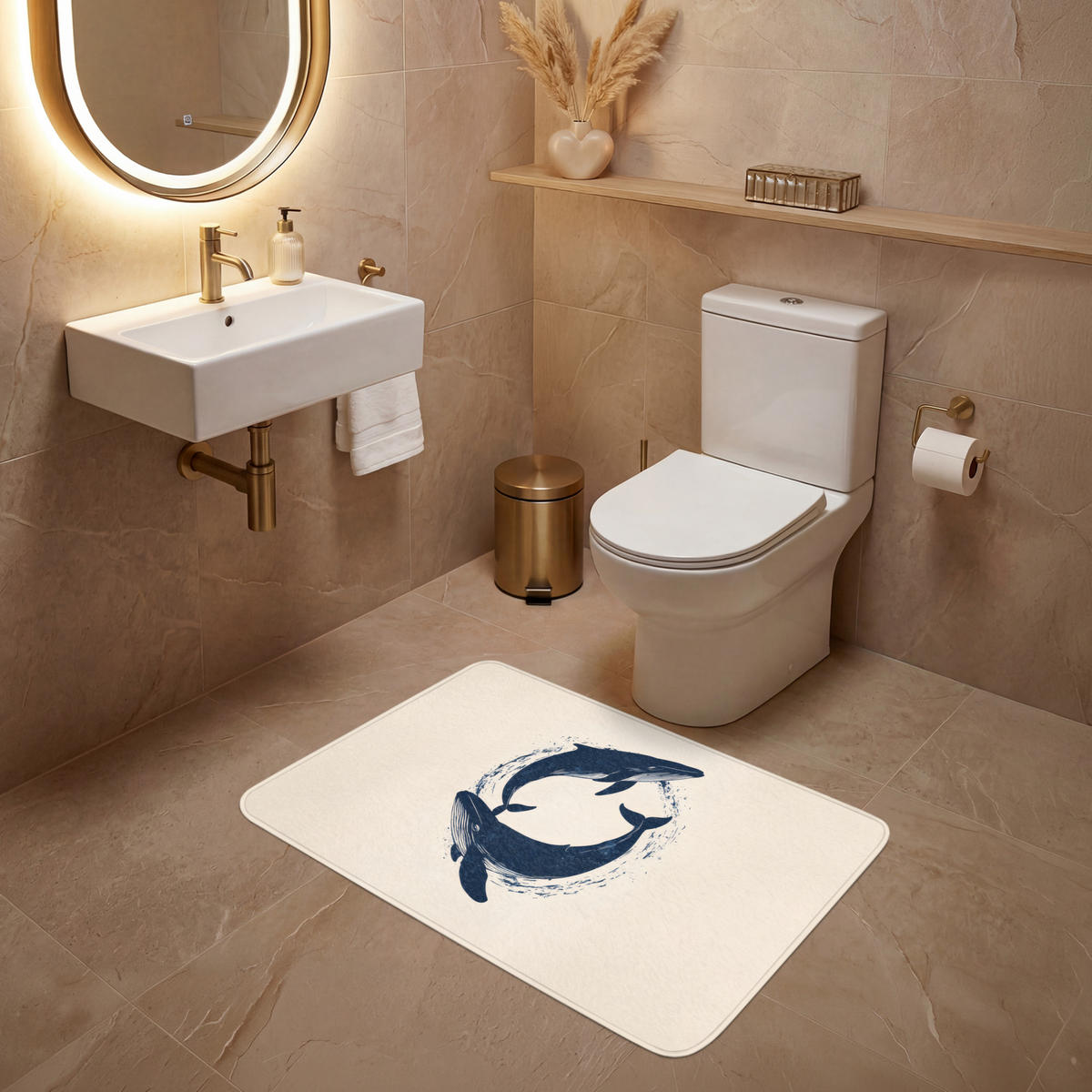 WC PŘEDLOŽKA Velryby - Stříkance - Kruh - Tmavě modrá 90x60 cm - tmavě modrá, textil/plast (90/1cm) - OnlyWow