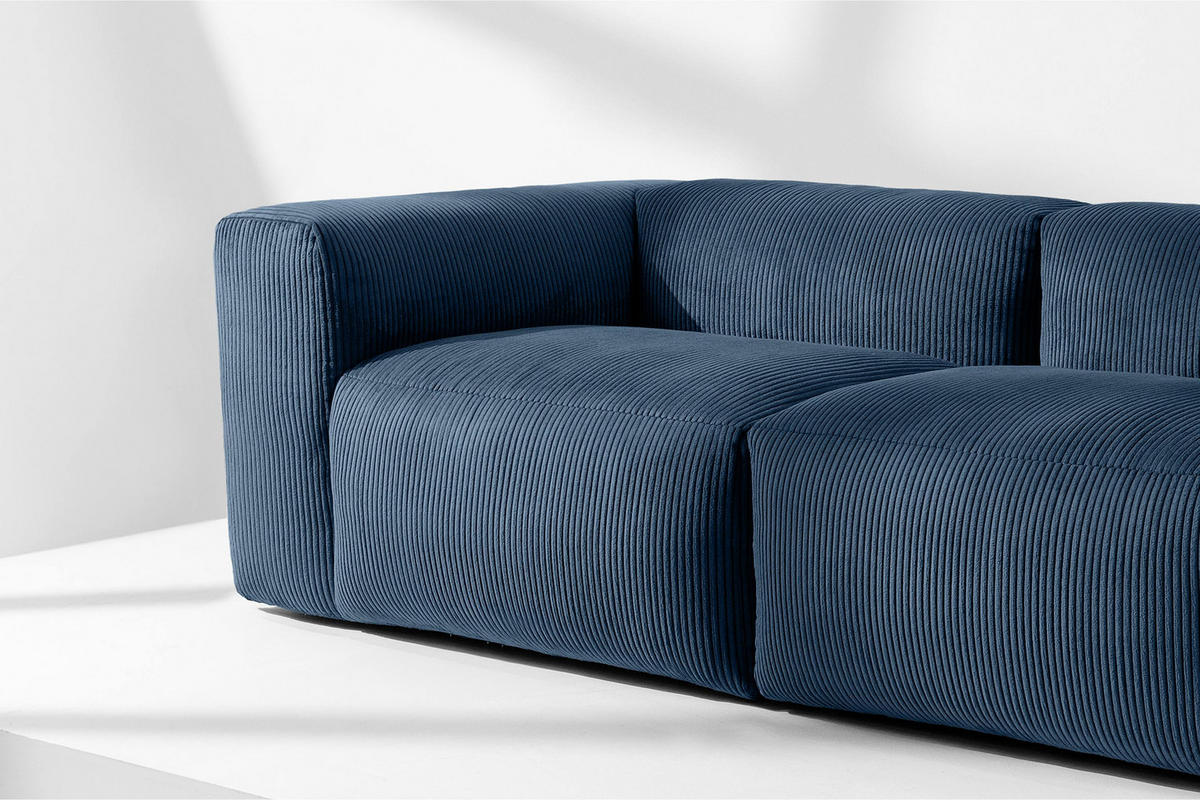 2,5-SITZER-MODULSOFA BUFFO mit extrem weicher und bequemer Sitzfläche, Kordstoff, marineblau - Blau/Grün, Textil (250/73/96cm) - KONSIMO®
