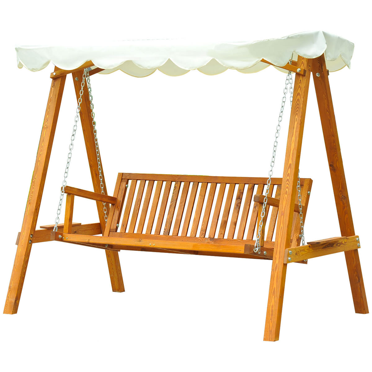HOLLYWOODSCHAUKEL DE-06980 3-Sitzer, Lärche, mit Sonnendach Naturholz - Creme/Naturfarben, Holz/Textil (210/185/130cm) - ComfortXL