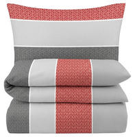 BIBER-BETTWÄSCHE 135x200 - Warmer Flanell Winter Bettbezug aus Baumwolle - Streifen Rot Grau - Rot, Textil (135/200cm) - Carpe Sonno