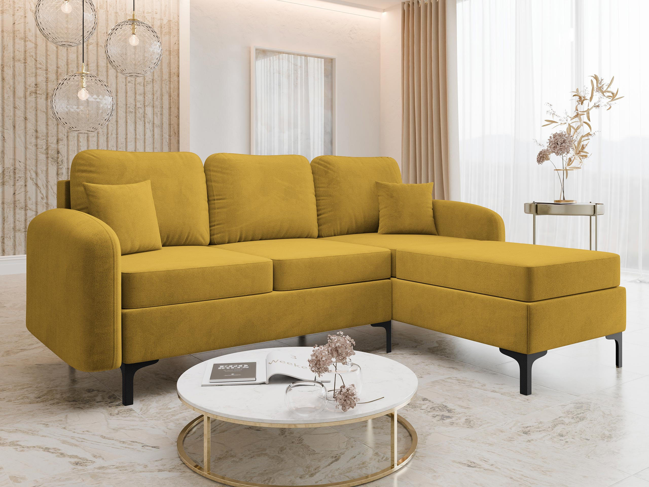 ECKSOFA Venice, Seite: Rechts - Schwarz/Rosa, Holz/Textil (225/172cm) - MIRJAN24