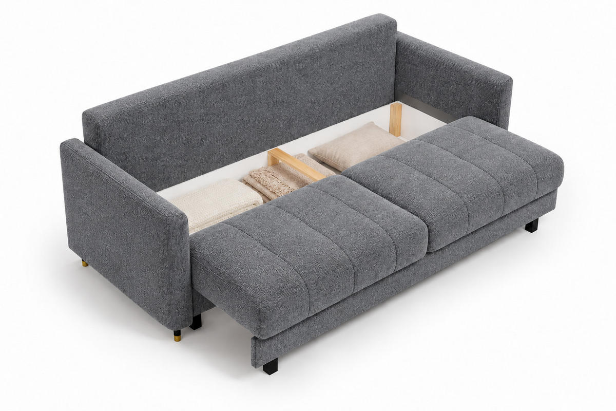 SCHLAFSOFA GEBET mit Schlaffunktion und Bettkasten – Graphit - Anthrazit/Schwarz, Textil/Metall (225/100/110cm) - MebleHot