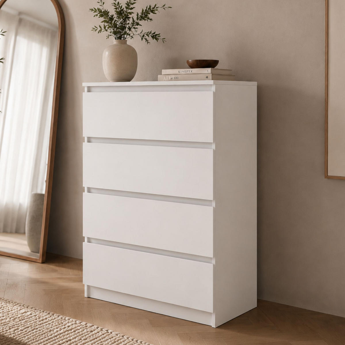KOMMODE mit vier Schubladen in Weiß - Weiß, Holzwerkstoff (70/100/40cm) - Home Collective