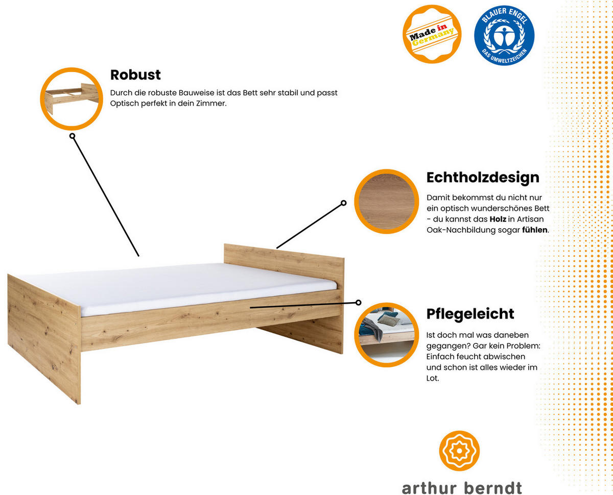 JUGENDBETT Alessio 120 x 200 cm - Eiche Artisan, Holzwerkstoff (120/200cm) - arthur berndt
