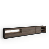 LOWBOARD, Dunkler Eiche und Schwarz, 310/37/50cm, mit Led - Dunkelbraun, Holzwerkstoff (310/50/37cm) - Skraut Home
