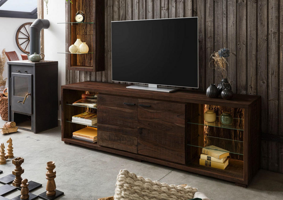 TV-BOARD Akazie 200x40x63 dunkelbraun lackiert BARK #213 - Dunkelbraun, Holz (200/63/40cm) - Massivmoebel24