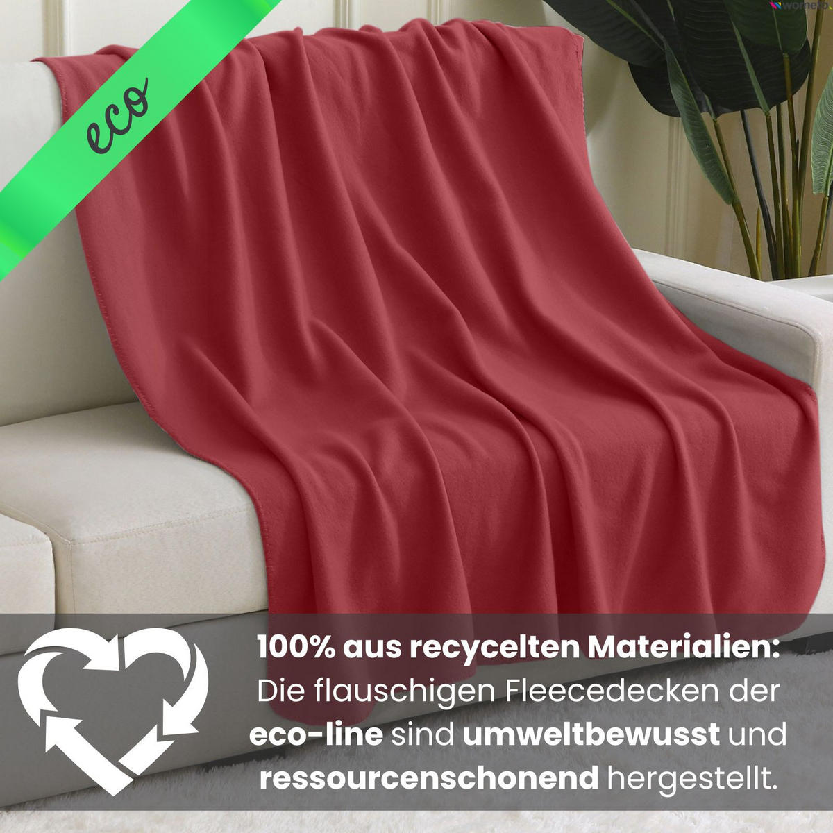 FLEECEDECKE eco-line dunkelrot 130/160 cm aus 100% recyceltem Material Kettelrand Anti-Pilling - Bordeaux, Textil (130/160cm) - wometo