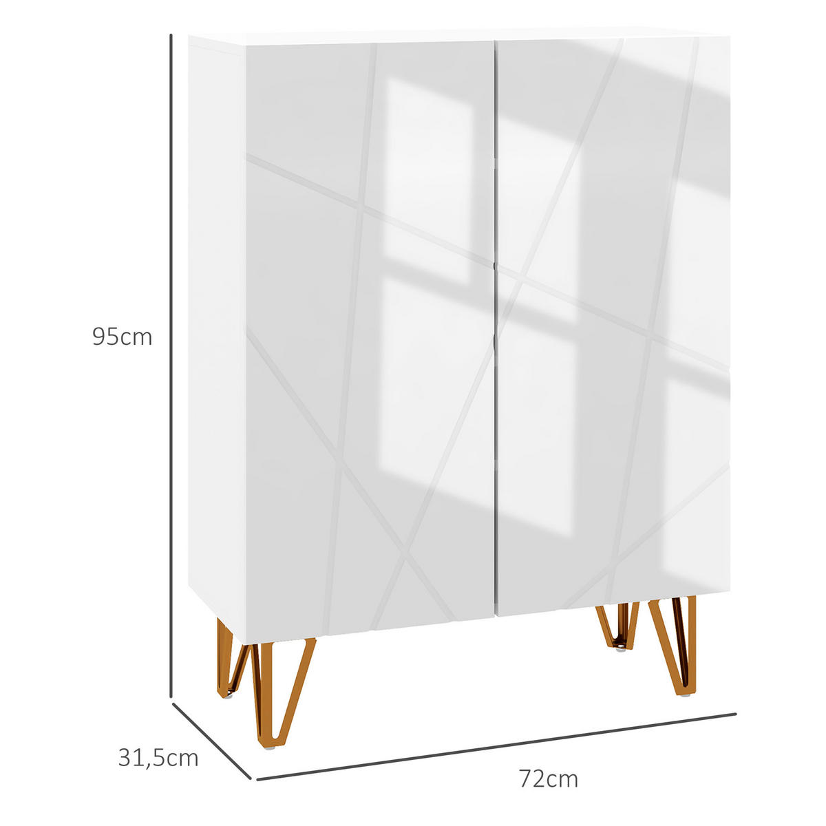 SCHUHSCHRANK DE-15016 2 Türen mit verstellbaren Böden Weiß Hochglanz - Weiß Hochglanz, Holzwerkstoff (72/95/31.5cm) - ComfortXL