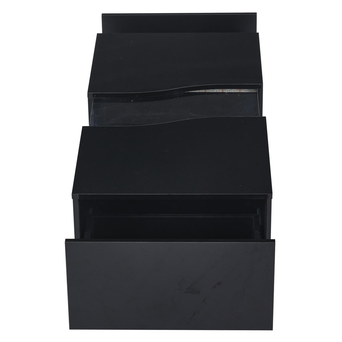 COUCHTISCH 100/50/35 cm schwarz Hochglanz mit 2 Schubladen und LED-Beleuchtung - Schwarz, Holzwerkstoff (100/50/35cm) - OKWISH