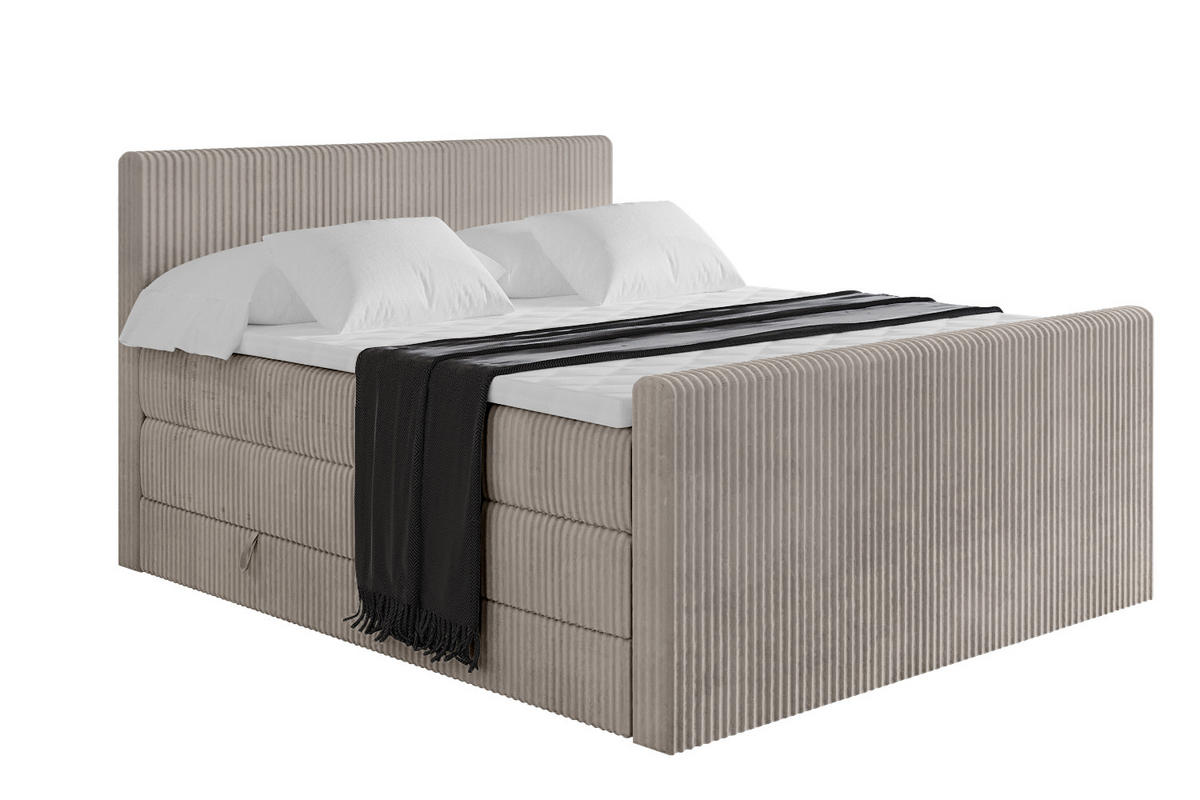 BOXSPRINGBETT mit Matratze H3|H4 und Lattenrost - TOLO-Z KING 180x200 Cord - Aschgrau - Alufarben, Holzwerkstoff (180/200cm) - ALTDECOR