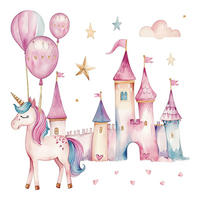 WANDAUFKLEBER 130x178cm - Einhornschloss - Multicolor, Kunststoff (130/178/0.1cm) - Wallfluent