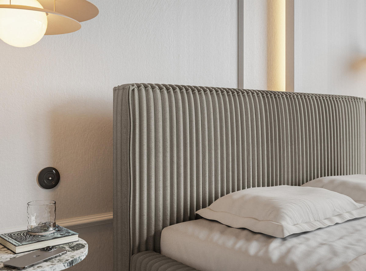 POLSTERBETT Tilio Grau-Beige Cordbezug 140 cm - Greige/Schwarz, Kunststoff/Textil (140/200cm) - Selsey