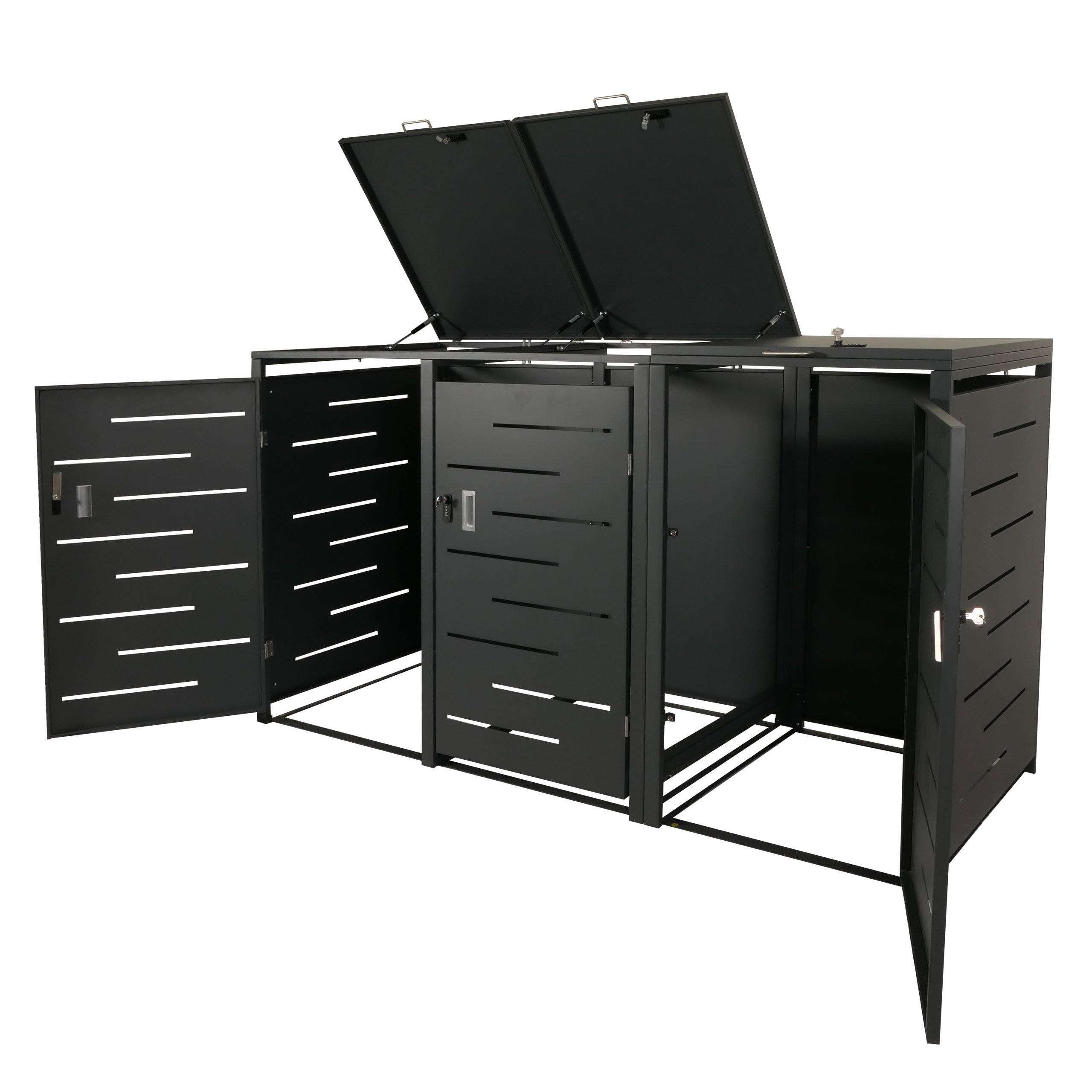 MÜLLTONNENBOX XL 3er-/6er 116x212x98cm erweiterbar Anthrazit Stahl - Anthrazit, Metall (212/116/98cm) - PROREGAL