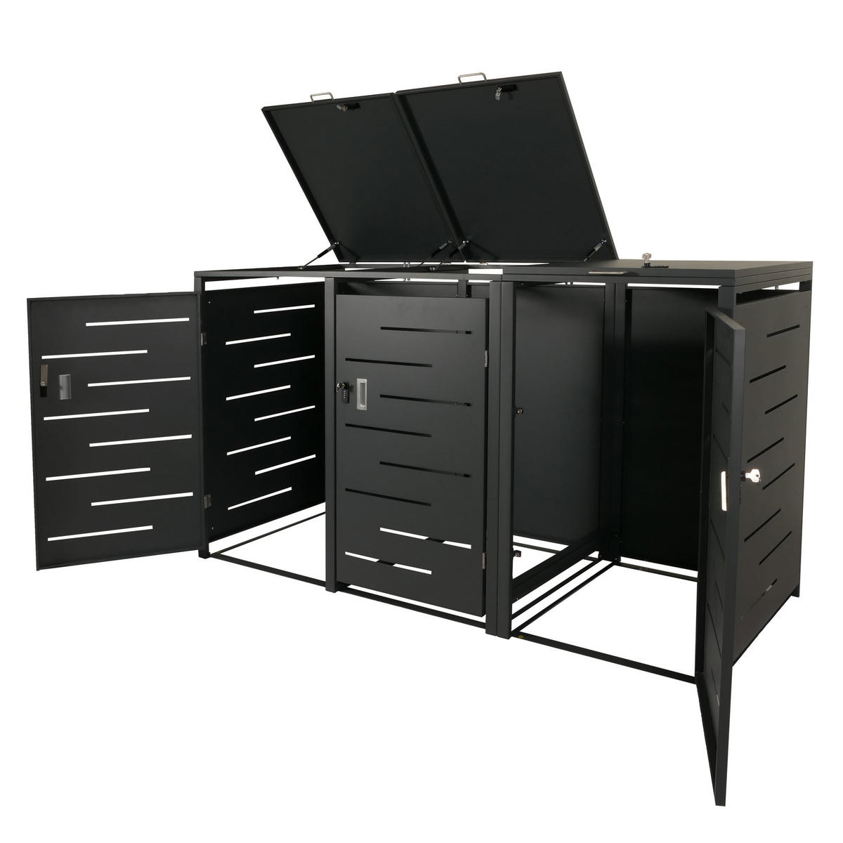 MÜLLTONNENBOX XL 3er-/6er 116x212x98cm erweiterbar Anthrazit Stahl - Anthrazit, Metall (212/116/98cm) - PROREGAL