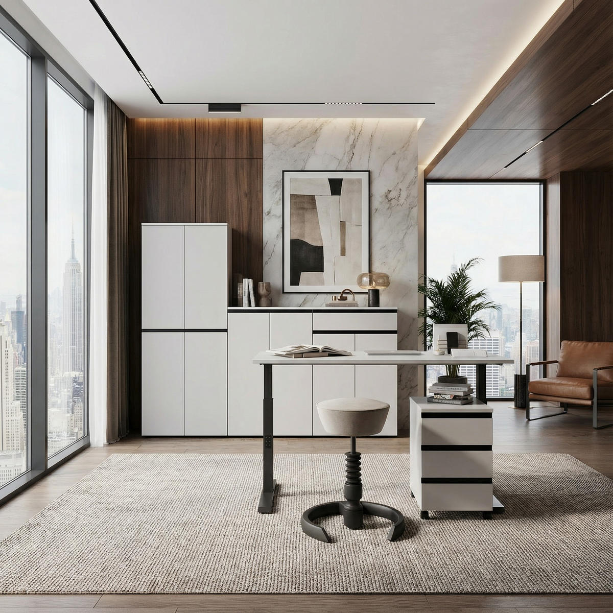 SCHREIBTISCH höheneinstellbar "Stuttgart" 68-91cm Kaschmir/Schwarz 180x80cm, C-Fuß - Beige, Holzwerkstoff/Metall (80/180/91cm) - KADIMA DESIGN