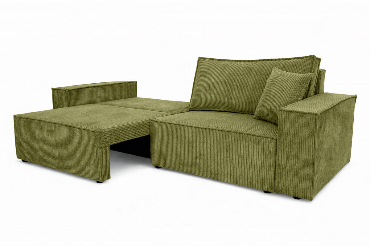 SOFA Mit Schlaffunktion Und Bettkasten, Cordstoff Poso, Olive, BEST SCORNER - Olivgrün, Holz (245/83/90cm) - Kaiser Möbel