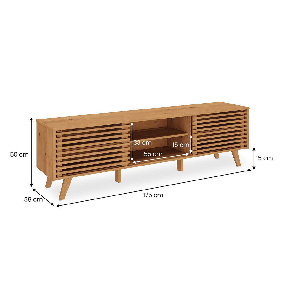 LOWBOARD FÜR 75" TV RIAN - Eichefarben, Holz (175/50/38cm) - IDIMEX