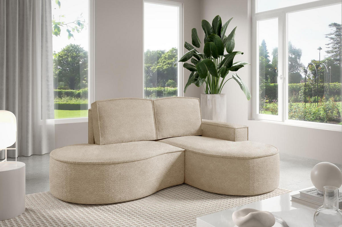ECKSOFA Flow Beige, mit Kissen in Abriamo Stoff, rechte seite - Beige, Holzwerkstoff/Textil (210/157cm) - Bettso