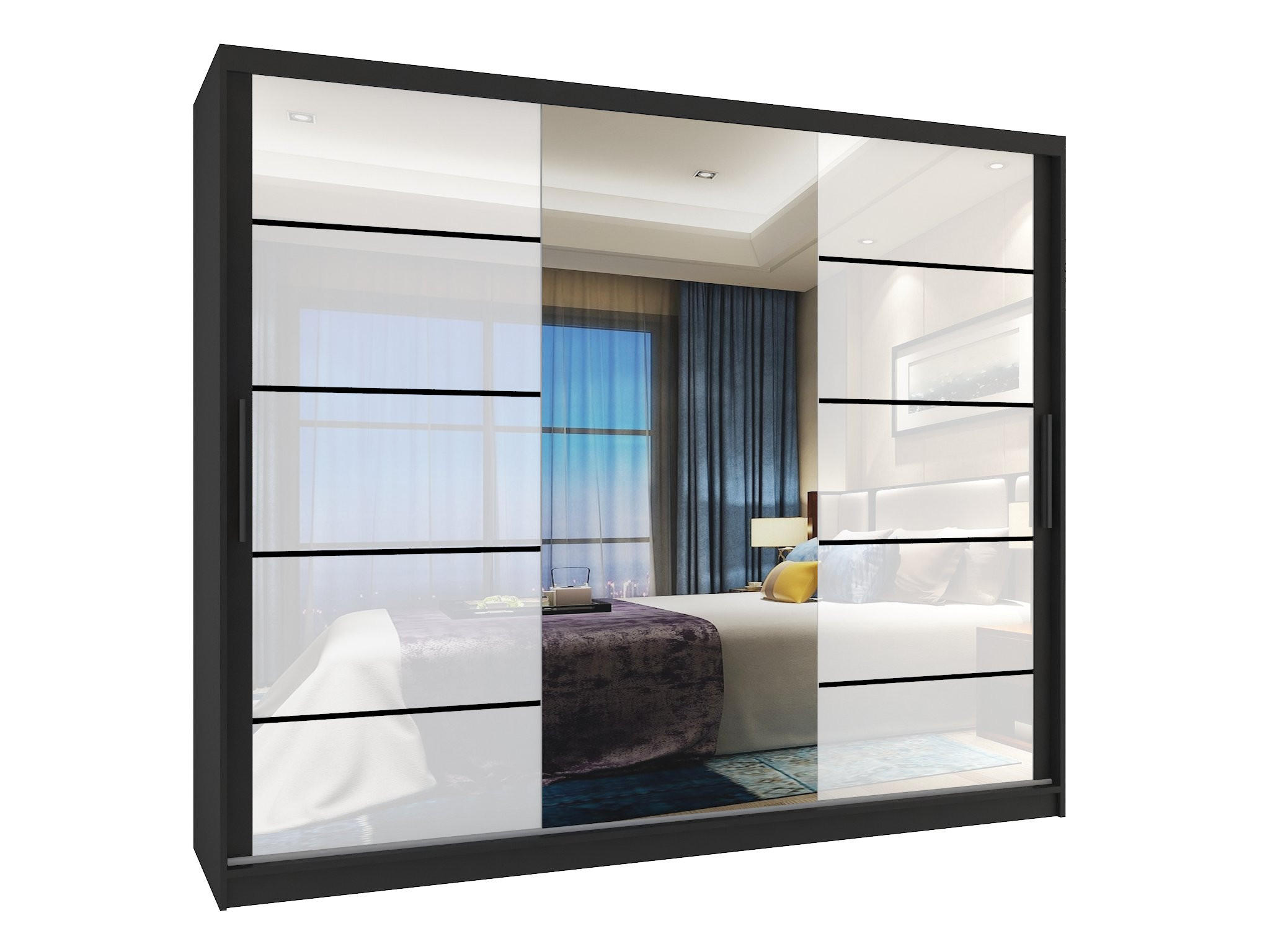 SCHWEBETÜRENSCHRANK Verona MGB, Schwarz/Weiß Hochglanz, 232 cm, mit Spiegel - Weiß, Holz (232/216/60cm) - B BELINI GROUP