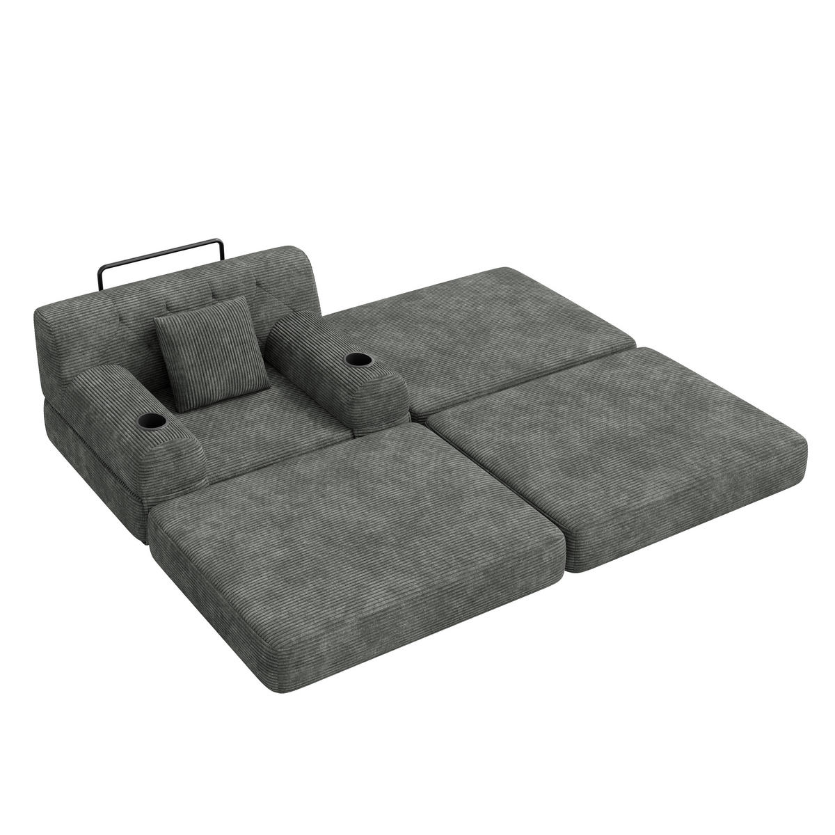 SCHLAFSESSEL mit Hocker und Liegefunktion, DE-42556, Dunkelgrau - Dunkelgrau, Textil (107/81/162cm) - ComfortXL