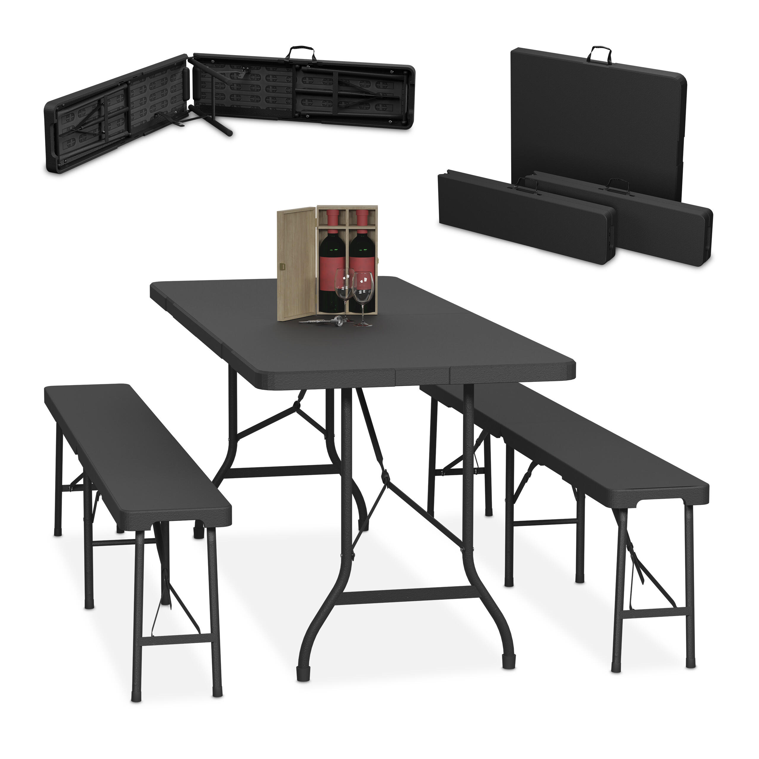 BIERZELTGARNITUR 3-tlg. - Schwarz, Kunststoff/Metall - Relaxdays