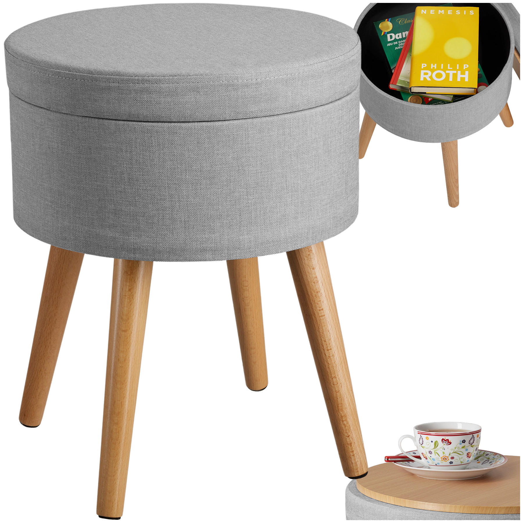 SITZHOCKER mit Stauraum Yara,42,5 x 42,5 x 45,5 cm,hellgrau - Hellgrau, Holz (42.5/45.5/42.5cm) - tectake