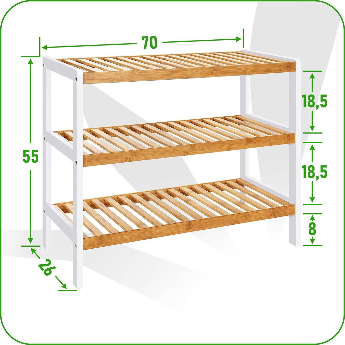 SCHUHREGAL Bambus Naturfarben Weiß 3 Ebenen 55x70x26 cm - Naturfarben/Weiß, Holz (70/55/26cm) - Begryf