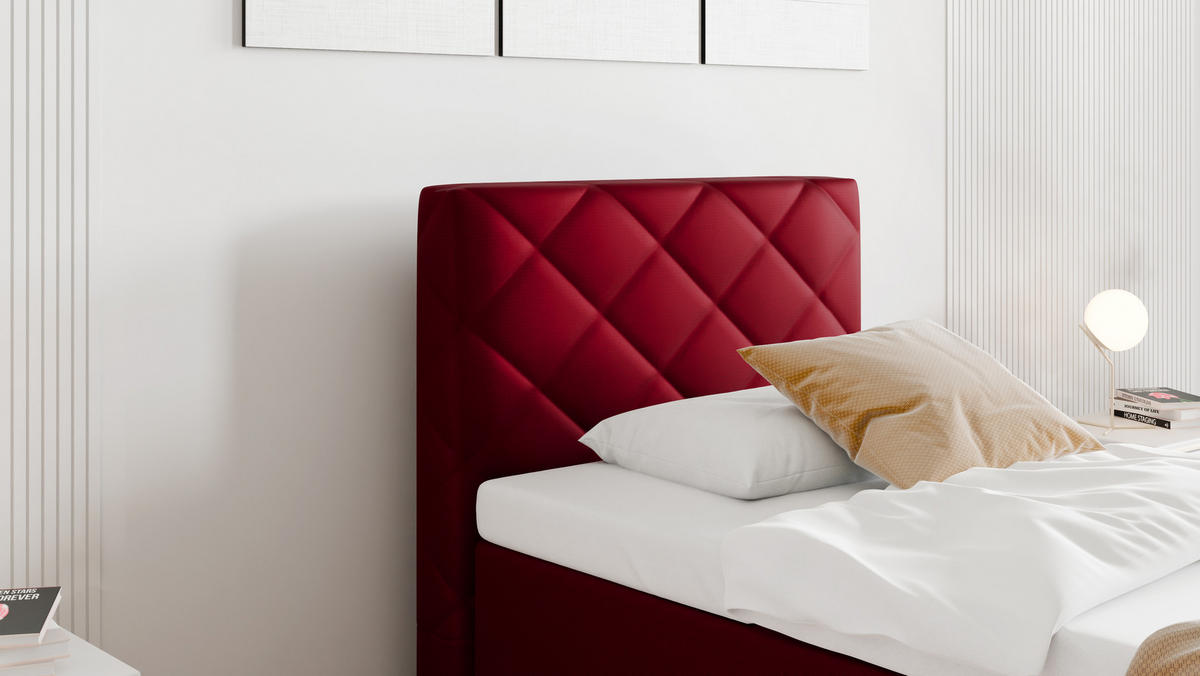 BOXBETT Diamaro 90x200 cm mit Bettkasten und Topper - Rot - Rot, Holz (96/215cm) - Panda Möbel