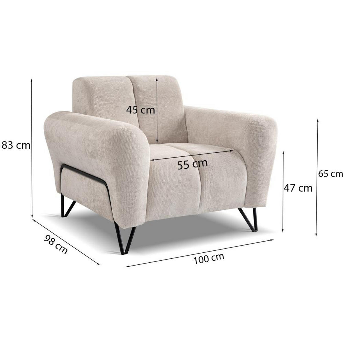 RELAXSESSEL Volare mit Metallbeinen beige - Beige/Schwarz, Textil/Metall (100/83/98cm) - Beautysofa