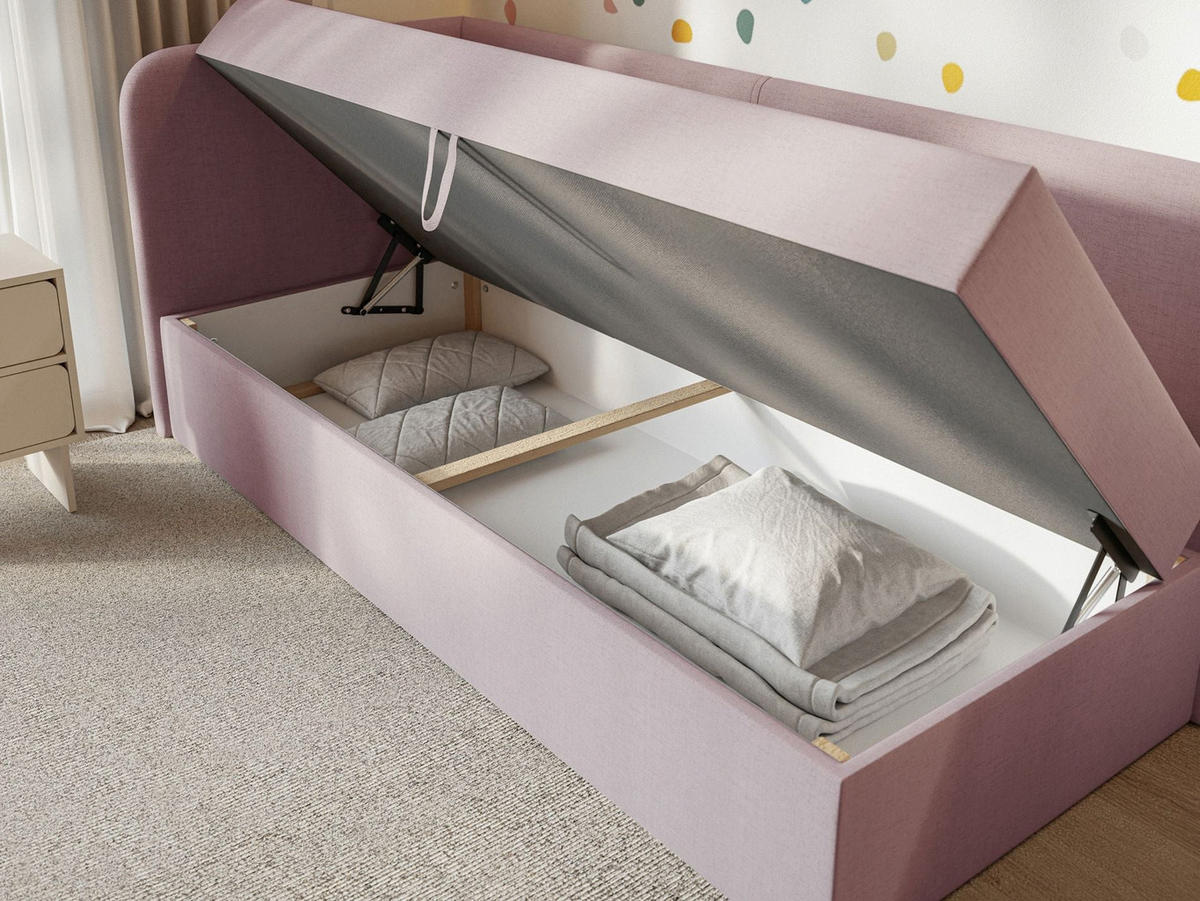 JUGENDBETT Calmmo Rosa mit Chenille-Bezug, Kopfteil links - Pink, Textil (90/200cm) - Selsey