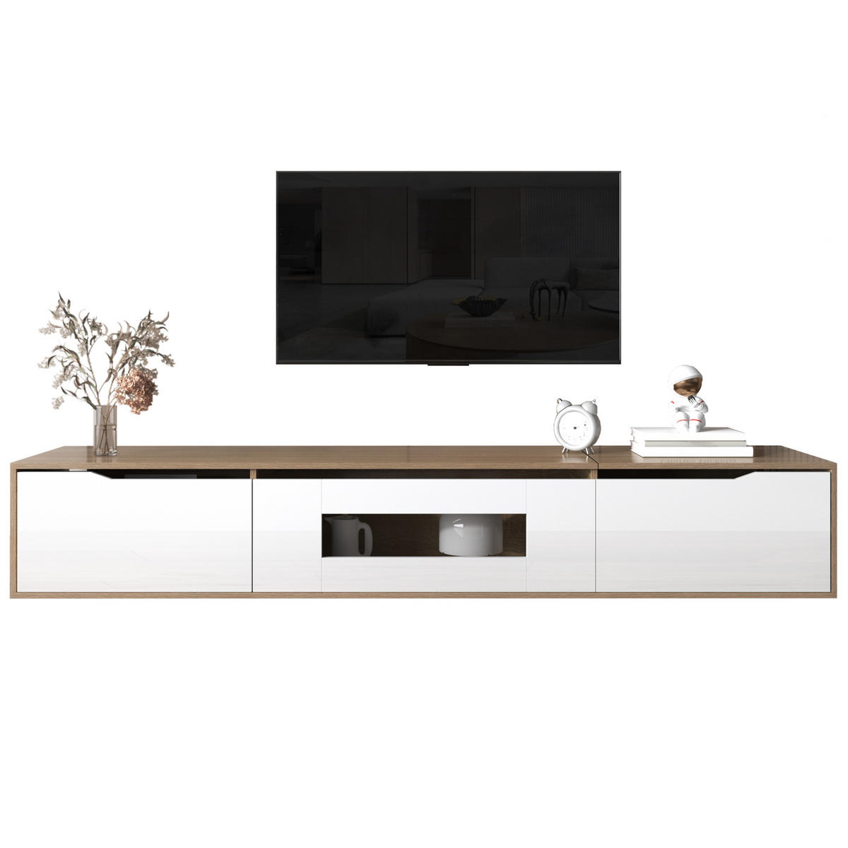 LOWBOARD DE-40599 Hochglanz mit Rillentüren und LED Weiß - Weiß, Holzwerkstoff (180/30/35cm) - ComfortXL