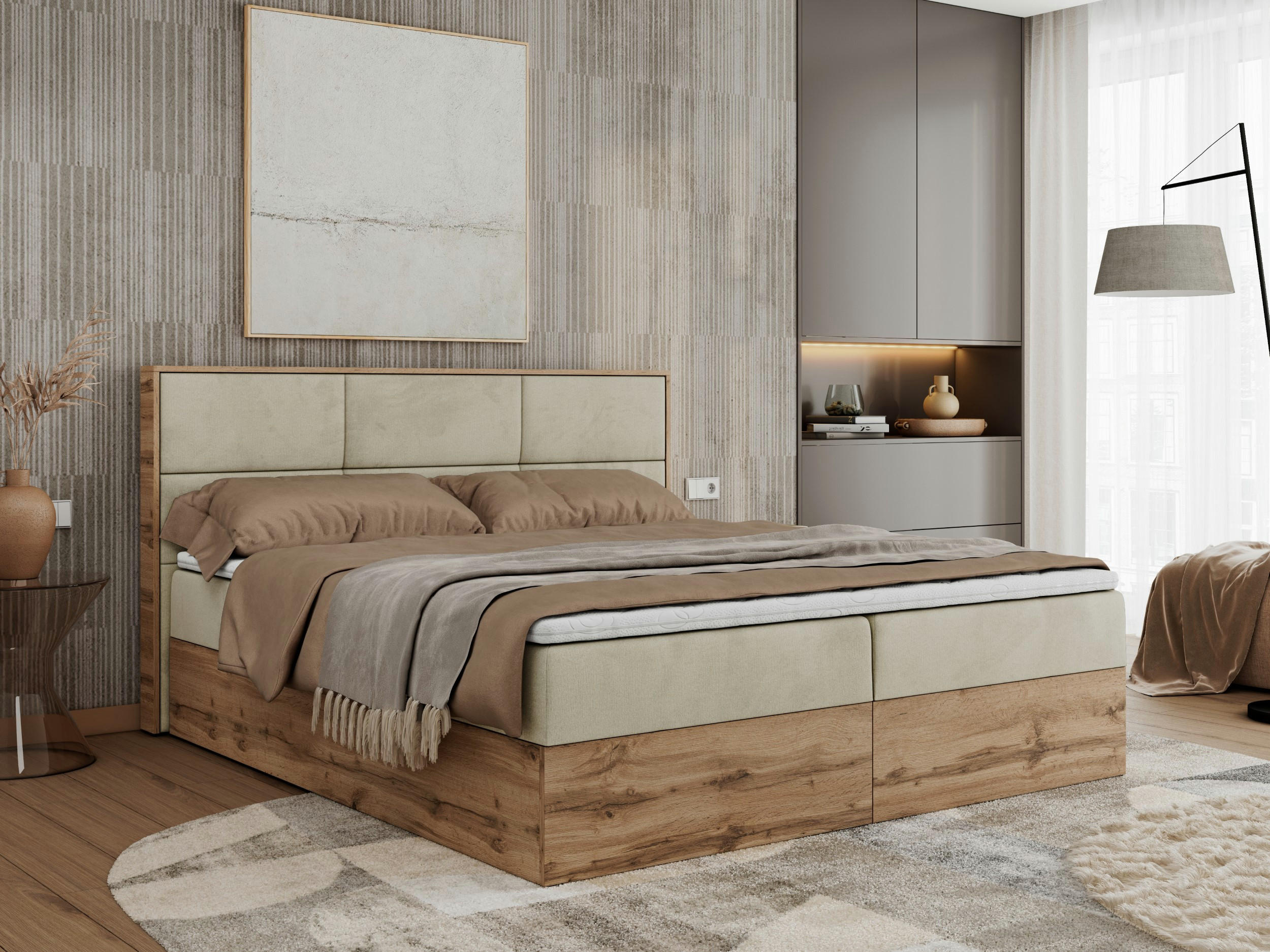 BOXBETT ALBERO 2 - 120/200 Beige Velvet - H4 - Beige, Holz/Textil (120/200cm) - MKS