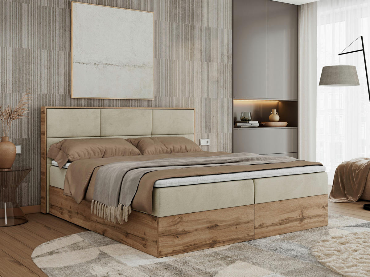 BOXBETT ALBERO 2 - 140/200 Beige Velvet - H3 - Beige, Holz/Textil (140/200cm) - MKS