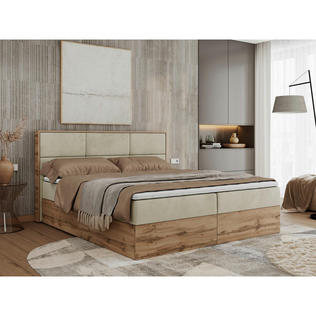 Thumbnail - MKS Boxbett, Beige, Textil, 2-Sitzer, H4, 7-Zonen, Rechteckig, 160x200 cm, Schlafzimmer, Betten, Boxspringbetten