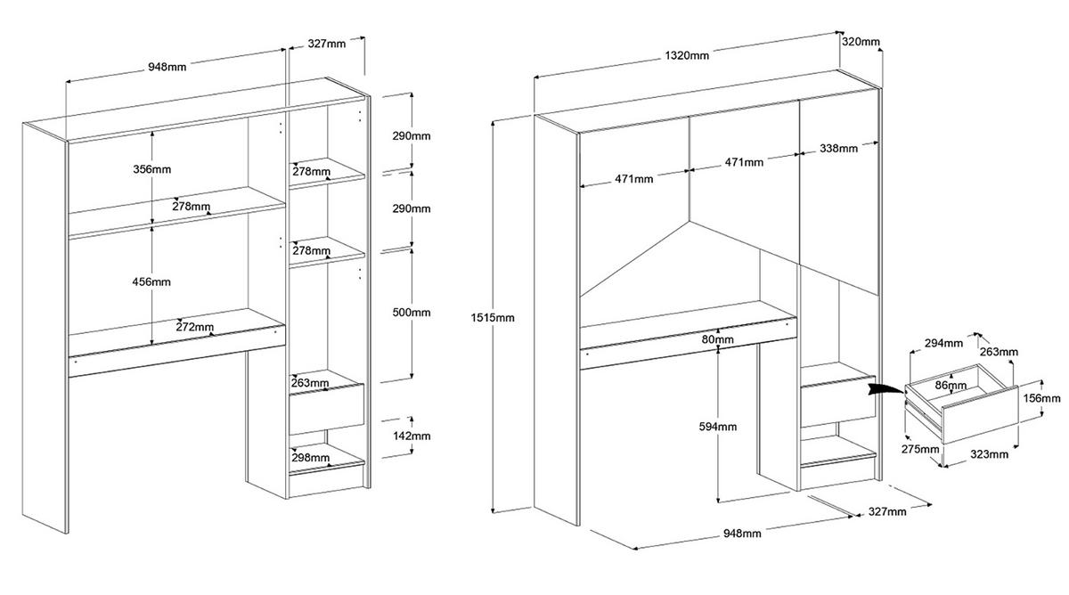 JUGENDBETT 90 x 200, Set mit Stauraumbett und Schrank - Eichefarben/Weiß, Holz/Holzwerkstoff (90/200cm) - Parisot Meuble
