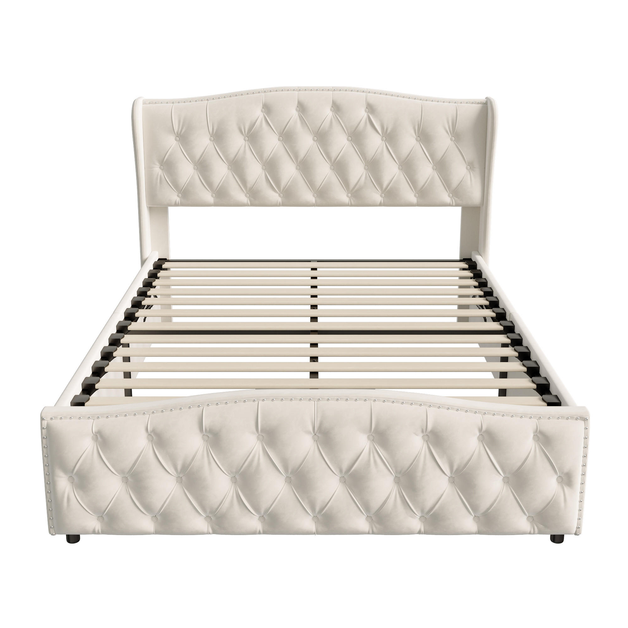 POLSTERBETT Wave-Design 160/200 cm mit Bettkasten & Nietendekor Samtstoff Beige - Beige, Textil (160/200cm) - Creahappy