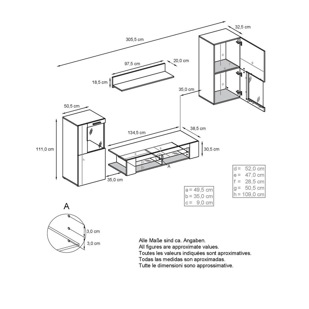 Thumbnail - Vladon Wohnwand, Bordeaux, Holzwerkstoff, 300x190x39 cm, Wohnzimmer, Wohnwände, Wohnwand-Sets
