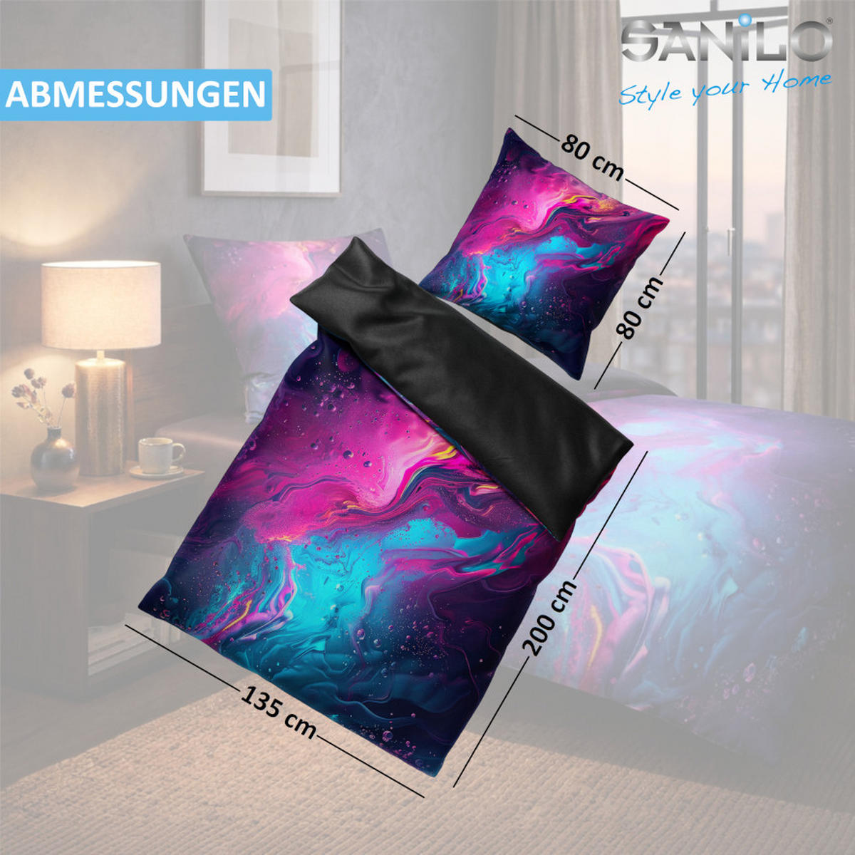 BETTWÄSCHE 4-teilig Lumen - Schwarz, Naturmaterialien (135/200cm) - Sanilo