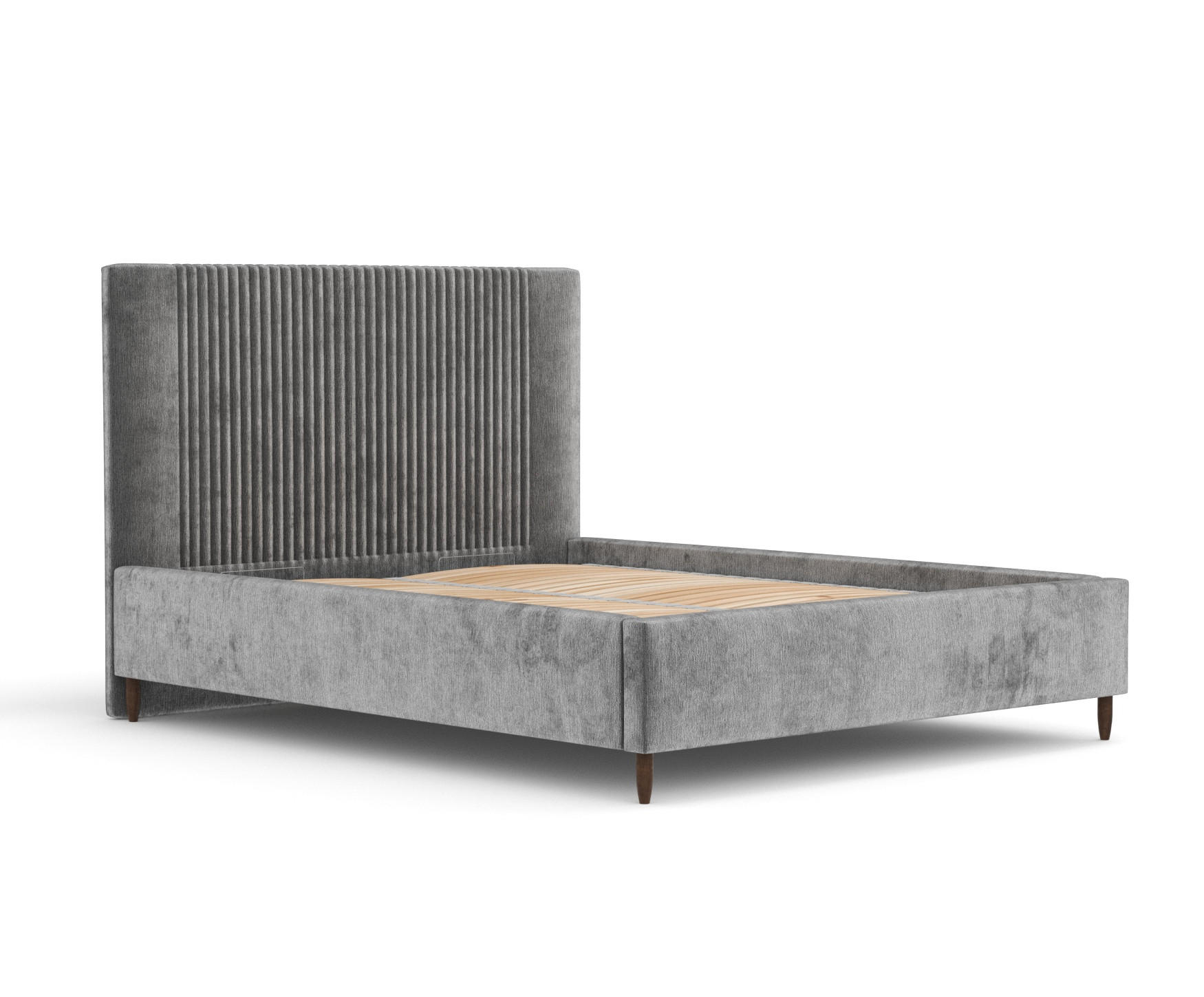 POLSTERBETT Etero Grau 160/200 cm im Chenille-Stoff - Wengefarben/Naturfarben, Holz/Holzwerkstoff (160/200cm) - Maison de Reve