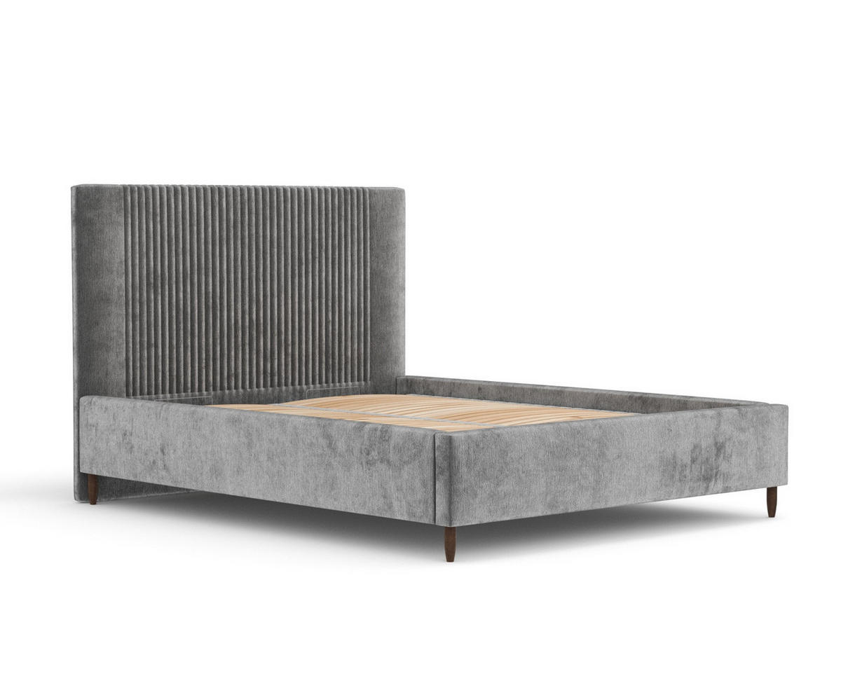 POLSTERBETT Etero Grau 120/200 cm im Chenille-Stoff - Wengefarben/Naturfarben, Holz/Holzwerkstoff (120/200cm) - Maison de Reve