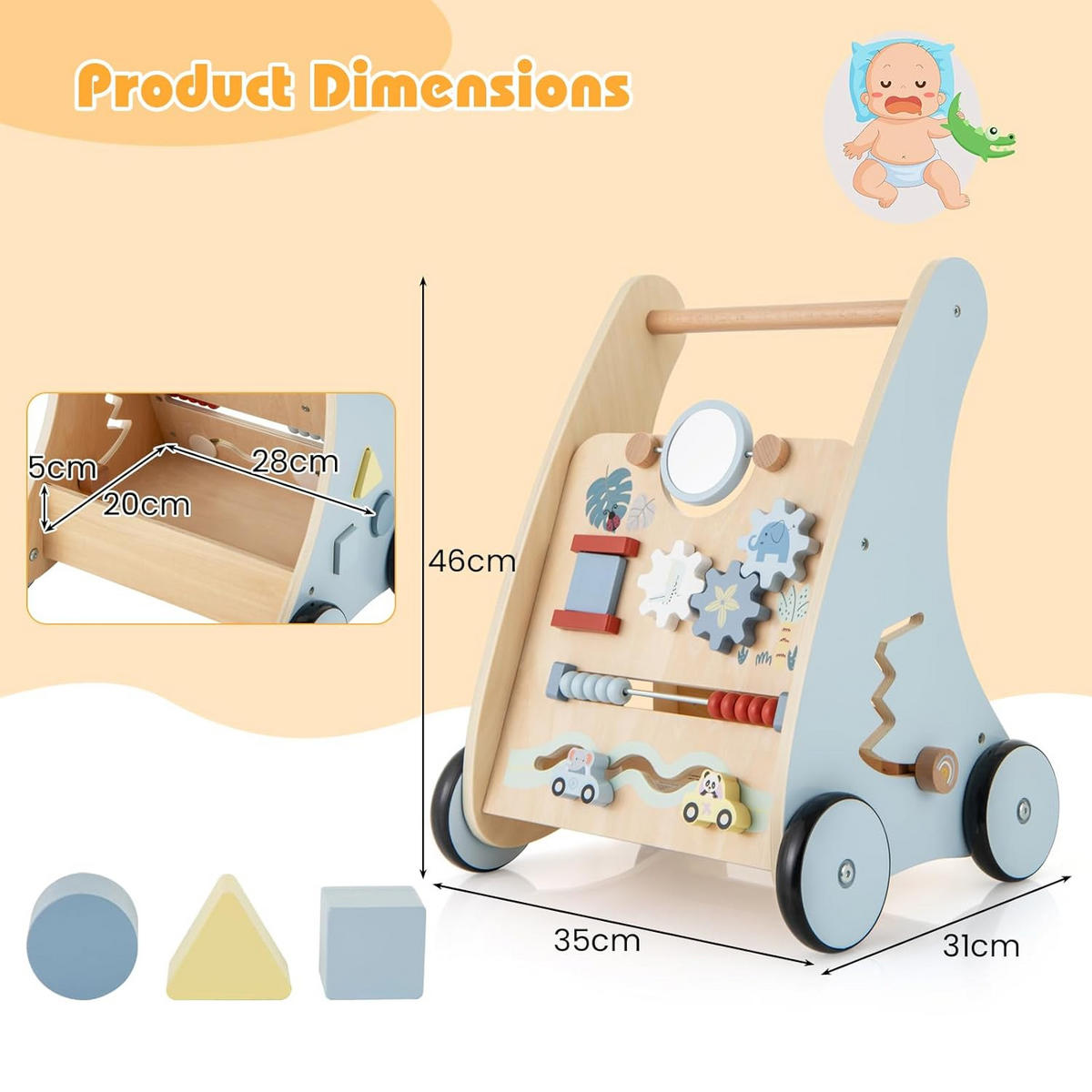 BABY-LAUFLERNHILFE blau - Blau, Holzwerkstoff (31/46/35cm) - COSTWAY