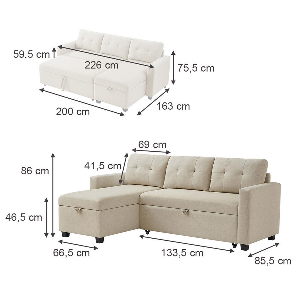 Thumbnail - VitaliSpa Sofa, Beige, Holz, L-Form,Rechteckig, 226x163 cm, Wohnzimmer, Sofas & Couches, Wohnlandschaften, Ecksofas